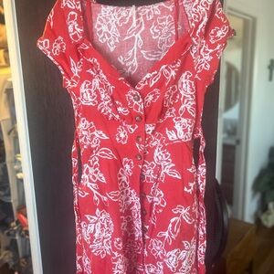 Free People Red & White Floral Mini Dress